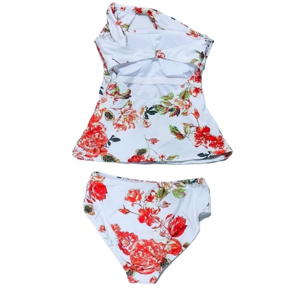 RACHEL ROY Women's 2 Piece Swimsuit Nylon Spandex White Floral Red Size S - Picture 8 of 11